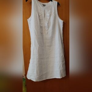 Women’s White Sleeveless Ruffle Linen Dress - Neiman Marcus